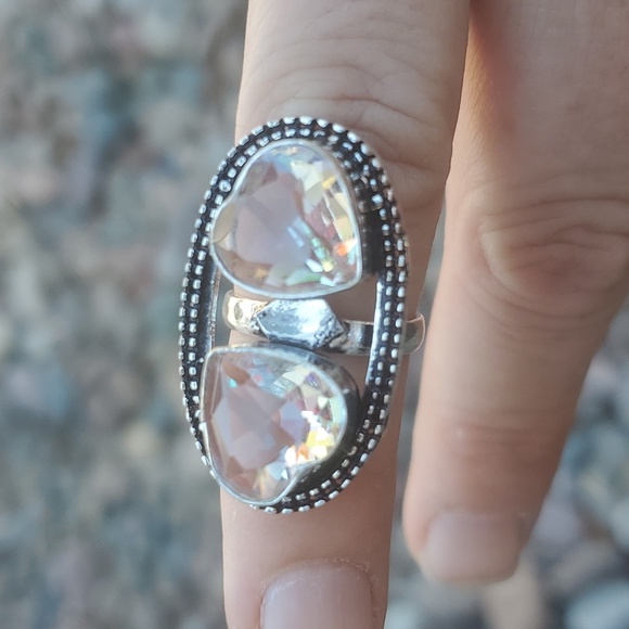 New Absolutely Stunning Heart Shaped Mystic Quartz Crystal 925 Silver Ring. - Picture 8 of 16
